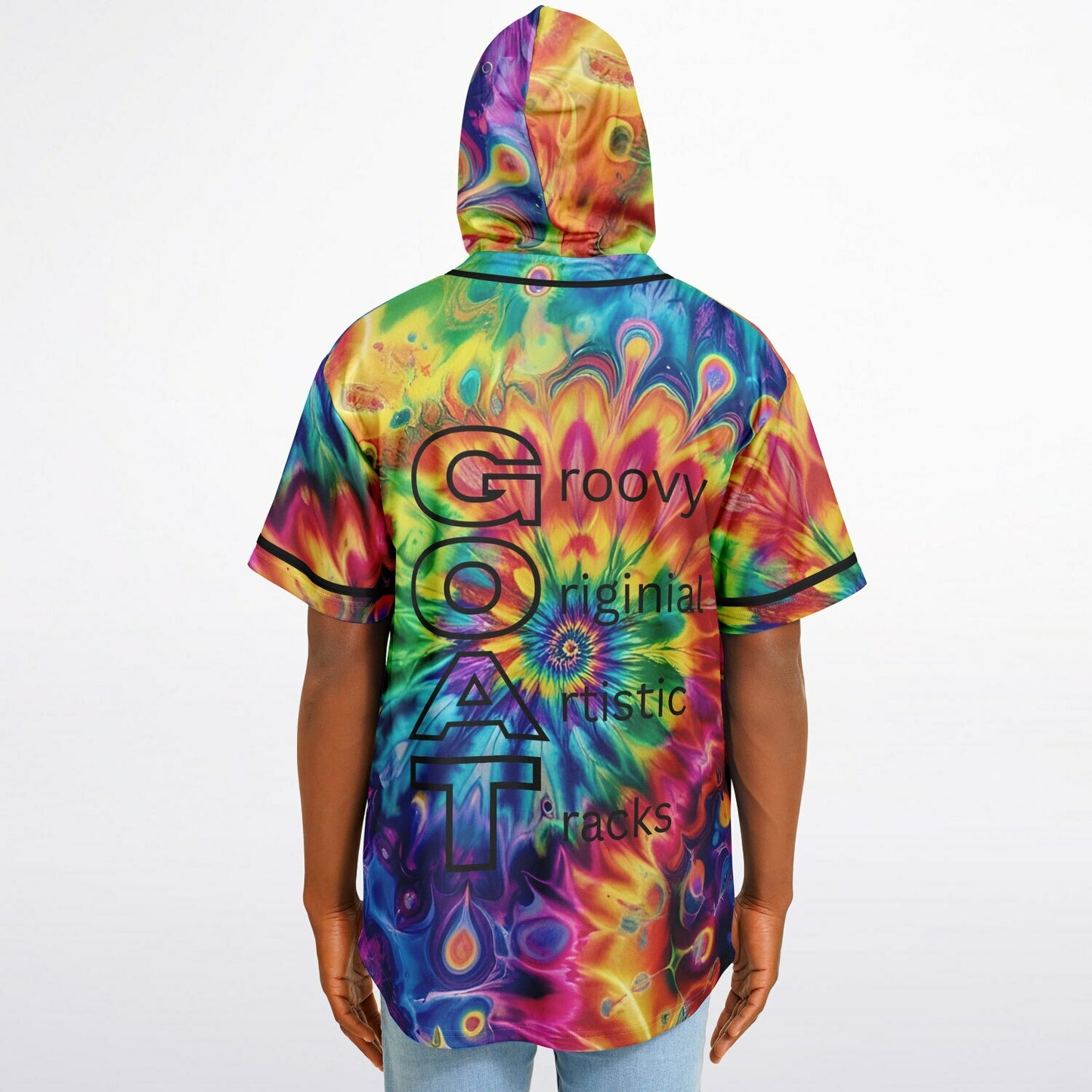 G.O.A.T. – Rainbow Tie-Dye Hooded Baseball Jersey
