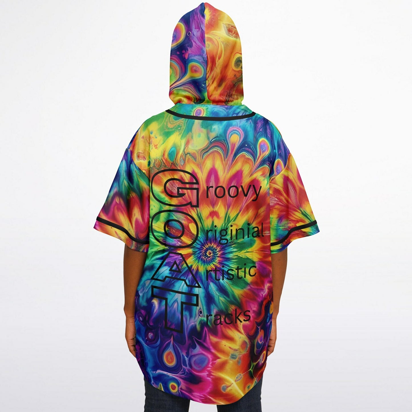G.O.A.T. – Rainbow Tie-Dye Hooded Baseball Jersey
